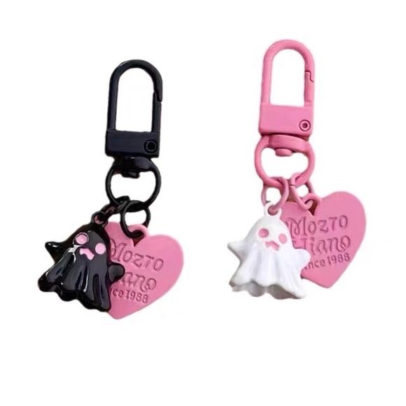 Pink and Black Ghost Keychain Set for best friends couples Kids party - Picture 2 of 4